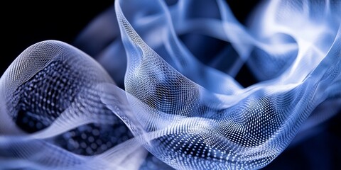 Poster - abstract blue digital wave flowing in dark background.