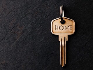 Unlocking home sweet home a close-up of a key against dark slate background minimalist style