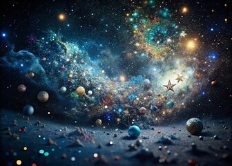 Wall Mural - Surreal Black Background with Silver Glitter Stars - Cosmic Dust Photography