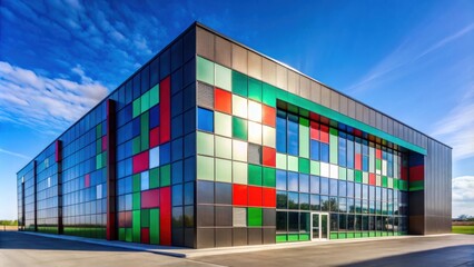 Poster - Modern Architectural Design Featuring a Colorful Geometric Facade on a Sunny Day