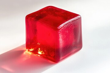 Wall Mural - A single red ice cube sits atop a white surface