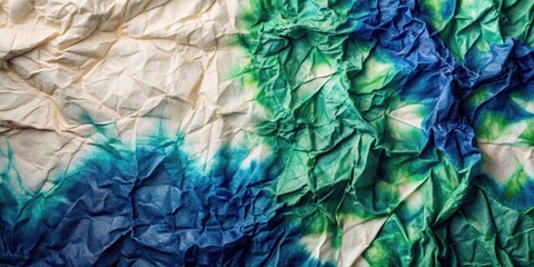 Poster - Abstract Crumpled Fabric with Teal, Blue, and Green Dye