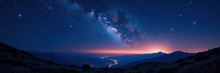 Wall Mural - Starry night sky with twinkling stars over vast landscape, galaxy, vast space, stars