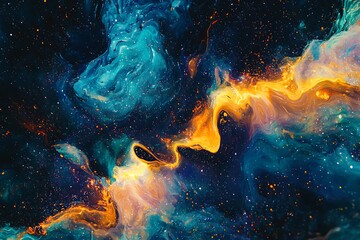 the speed light captured in an abstract space-themed background, with neon blue and yellow glows rep
