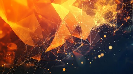 Wall Mural - Dynamic Abstract Geometric Design with Orange and Yellow Polygonal Shapes and Dark Background, Perfect for Technology or Futuristic Concept, Digital Art Background, Modern Visual Art Illustration
