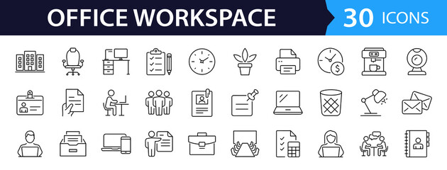 office workspace set of web icons in line style. office and coworking icons for web and mobile app. 