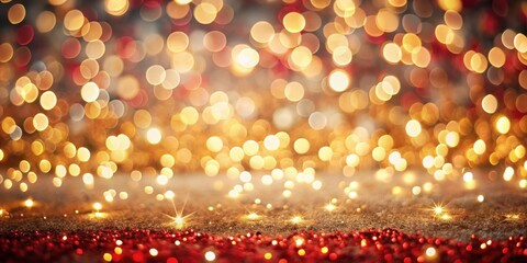 Wall Mural - Red and Gold Festive Glitter Background with Sparkling Lights