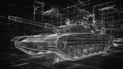 Poster - Digital Tank Blueprint: A Wireframe Visualization of Military Technology