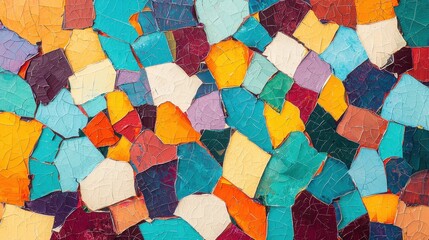 Poster - Colorful Abstract Mosaic Texture with Distressed Cracked Tiles