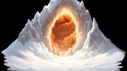 Wall Mural - a mystical portal glows warmly within a snow-covered mountain peak, beckoning with an ethereal light