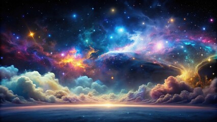 Wall Mural - a serene celestial landscape dreamlike nebulae and starry night sky over a tranquil horizon
