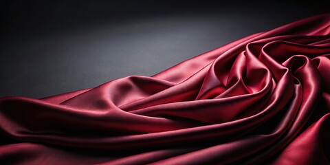 Poster - Luxurious Deep Red Satin Draped Fabric on Dark Background for Elegant Design
