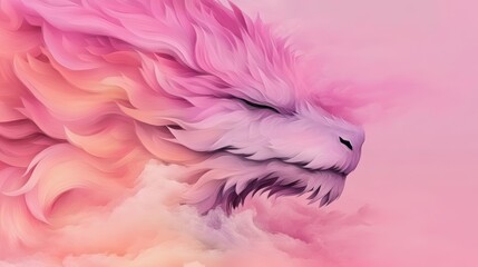 Canvas Print - Serene pink dragon rests amidst dreamy clouds. Soft pastel hues create a magical atmosphere.