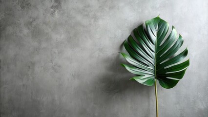 Aufkleber - Single Lush Green Leaf on Gray Textured Background