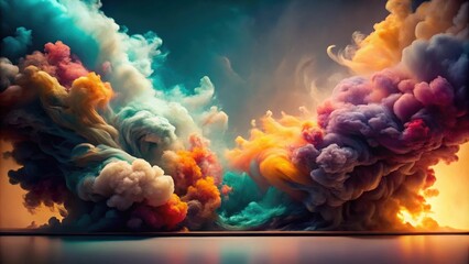 Poster - Abstract Colorful Swirling Smoke Cloudscape with Vibrant Hues and Dynamic Forms
