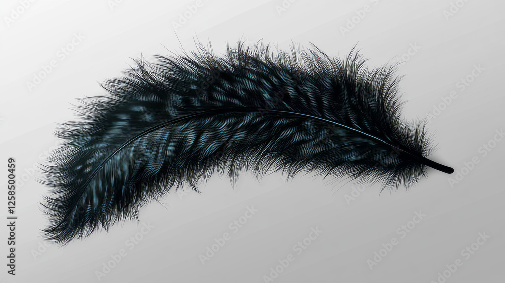 Black fluffy feather with shadow vector realistic illustration ...