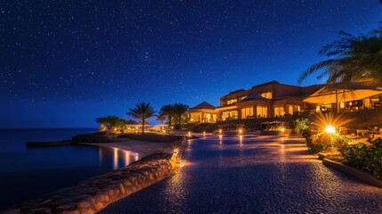 Canvas Print - Luxury Resort at Night Under Starry Sky