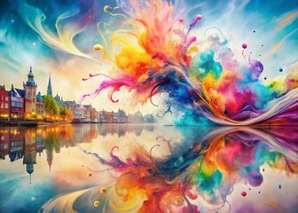 Wall Mural - Vibrant Ink Splash Double Exposure Abstract Art - Colorful Paper Texture Background