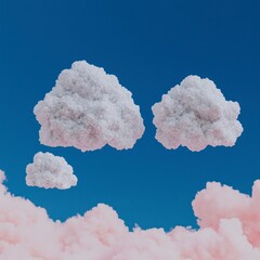 Wall Mural - Fluffy White and Pink Clouds in a Blue Sky Digital Art