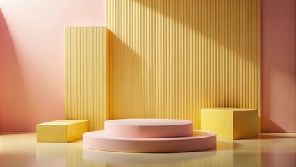 Aufkleber - Pastel Pink and Yellow Minimalist Product Display Scene