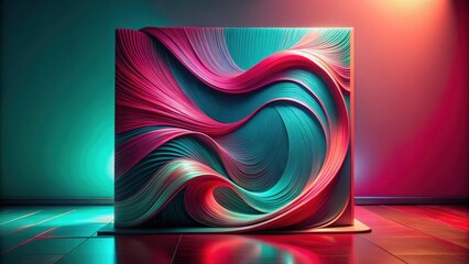 Leinwandbilder - Abstract Swirling Sculpture in Vibrant Teal and Pink Hues on a Dark Floor