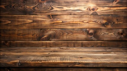Poster - Rustic Wooden Background Featuring a Tabletop and Wall of Brown Planks Ideal for Product Placement or Display