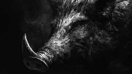 Wall Mural - Majestic Wild Boar: A Monochrome Masterpiece