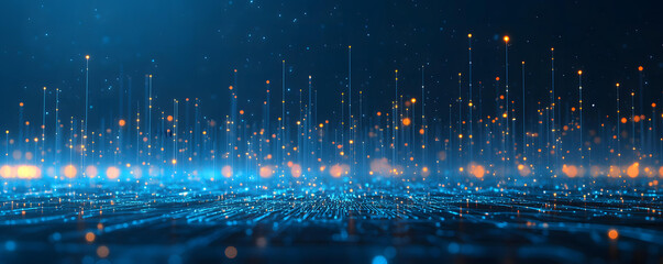 Abstract Digital Data Network Visualization Showing Flow of Information and Connections