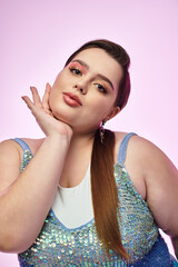 Wall Mural - Vibrant portrait of a confident plus size woman embracing her beauty and individuality