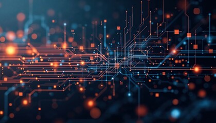 Bright lines and glowing nodes represent a concept of futuristic technology and connectivity, emphasizing innovation, data exchange, and modern networks.

