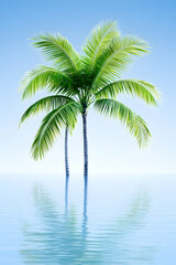 Wall Mural - Palm tree reflected in water under a clear sky, for vacations, travel, or summer themes