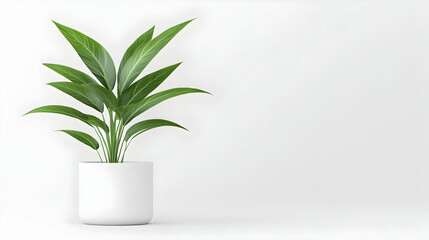 Wall Mural - Plant in pot on floor with white wall for interior design, decoration or a minimalist aesthetic