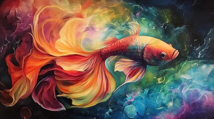 Canvas Print - Vibrant Betta Splendor: A Cosmic Dance of Color