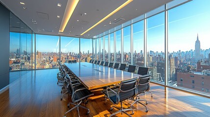 Wall Mural - Modern boardroom offers panoramic city vista.