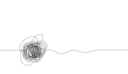 minimalist illustration depicting a transition from complex entanglement to simple clarity using a s