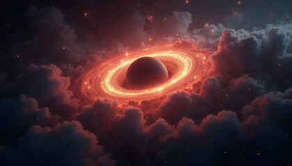 Wall Mural - a dark planet surrounded by a glowing ring of light