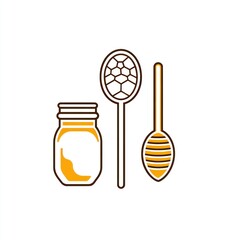 Poster - Honey Jar, Dipper, and Strainer. Utensils for Honey