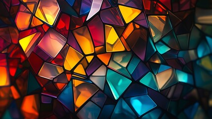 Wall Mural - A digital interpretation of stained glass with colorful geometric shards glowing softly