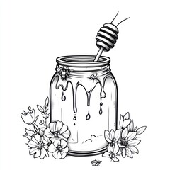 Poster - Honey jar illustration with flowers and bees