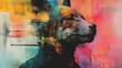 © Vertigo Images - Serene canine portrait, vibrant colors and abstract background. A unique blend of realism and art.
