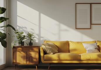 Wall Mural - Sunny yellow sofa in modern living room