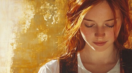 Wall Mural - Golden Hour Serenity: A Portrait of a Young Woman with Red Hair