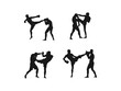 © ultra designer - Muay Thai fighter illustration with silhouette. muay thai fighter silhouette logo. Different action, pose. Muay Thai, kickboxing vector silhouettes set on a white background.