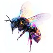 © Waqas - Vibrant Rainbow Bee Digital Art Abstract Insect Nature Colorful Wings Detailed Closeup Fantasy Artistic Illustration Graphic Design Element Honeybee
