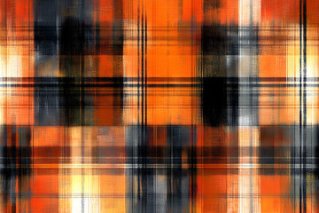 Wall Mural - Abstract Plaid: A dynamic interplay of black, white, orange, and brown lines creates a vibrant and abstract plaid pattern, perfect for modern design projects.