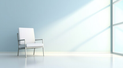 Wall Mural - lone chair in empty room with soft sunlight streaming through window