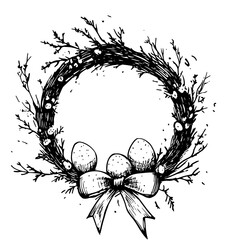 Wall Mural - monochrome easter sketch of traditional spring wreath