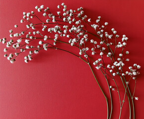 Sticker - Baby's Breath on Red: Delicate white Baby's Breath flowers arranged in a graceful curve against a vibrant red background.  A minimalist yet elegant composition. 