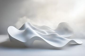 Wall Mural - Abstract White Sculptures: Smooth, undulating forms create a minimalist landscape, evoking a sense of serene fluidity and ethereal beauty.