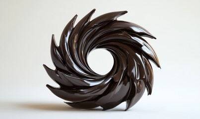 Wall Mural - Abstract swirling dark sculpture on white background; design, art, 3D render